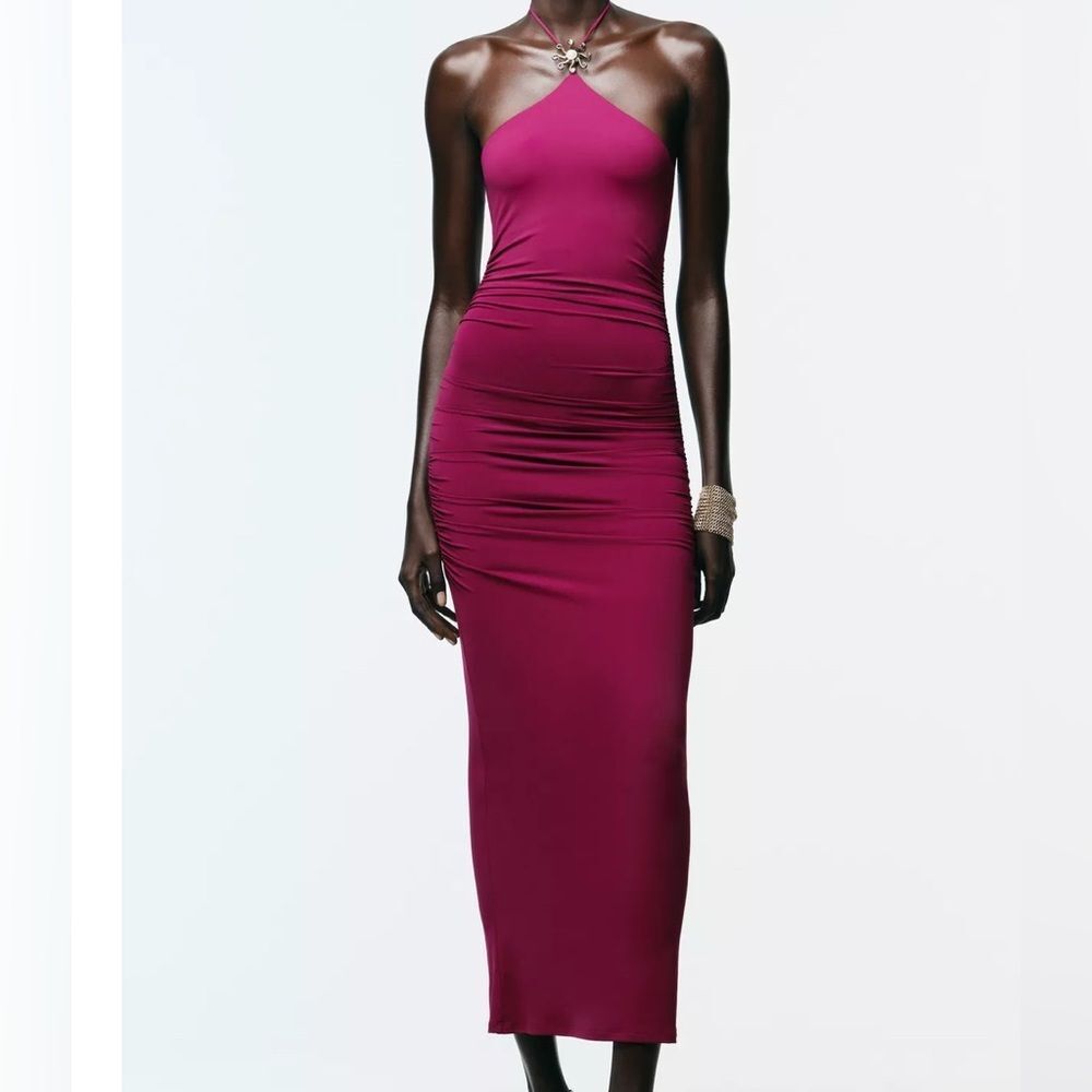 Zara Fuchsia-Purple Halter  Dress Size L